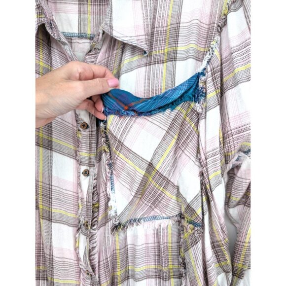 Intimately‎ Free People Fallin For Flannel Plaid Lounge Grunge Boho Shirt XS - Picture 5 of 10